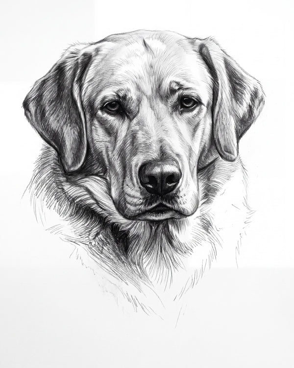 Pet portrait in charcoal style, soft smudged tone and dark strokes
