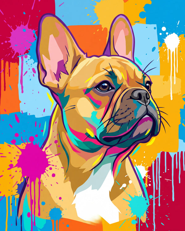 Pet portrait in pop art style, high-contrast color and hard outlines