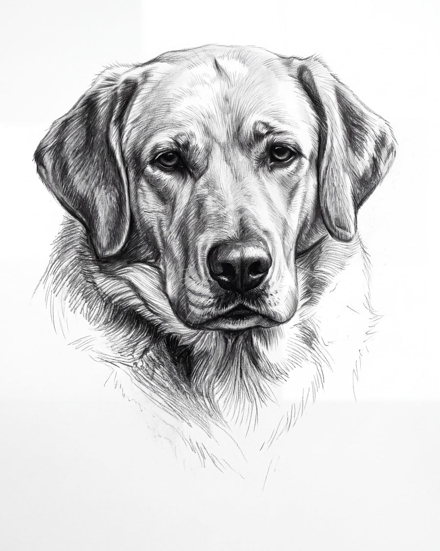 Pet portrait in charcoal style, soft smudged tone and dark strokes